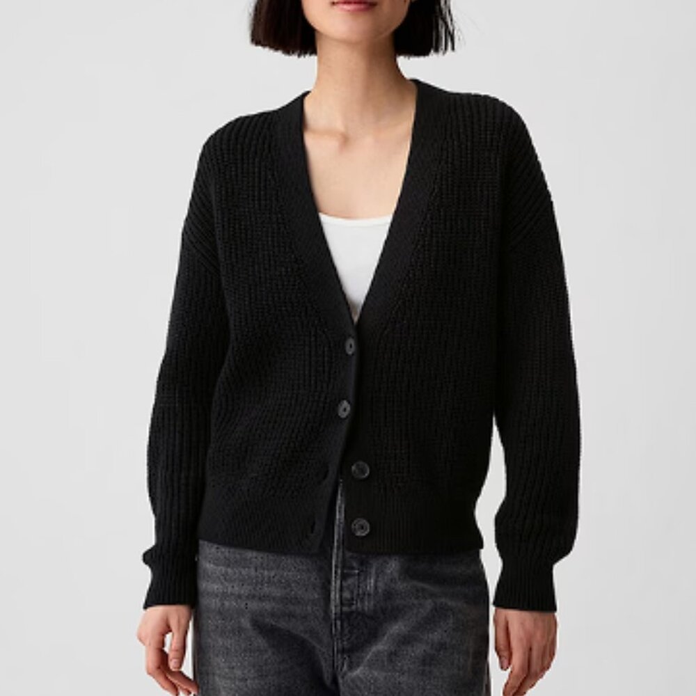 GAP Women's Shaker-Stitch Cardigan Size XL in Black